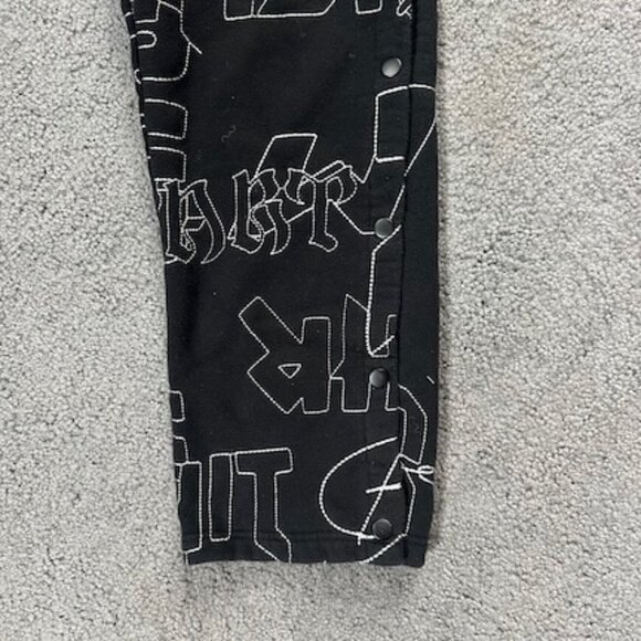 Black All Over Embroidered Stitched Graphic Messaging Drawstring Joggers -Size S - Picture 3 of 9